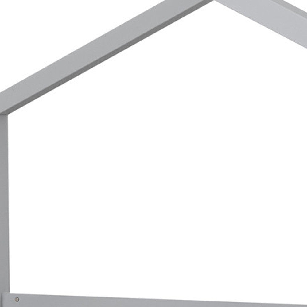 Close-up of the gray wood texture on Full Canopy Bed Frame