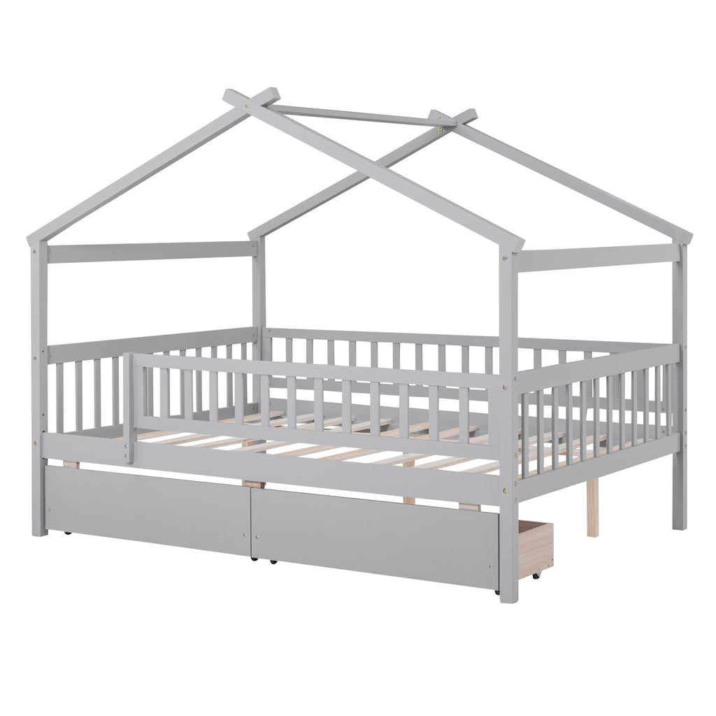 Dimensions of Gray Wood Full Canopy Bed Frame displayed