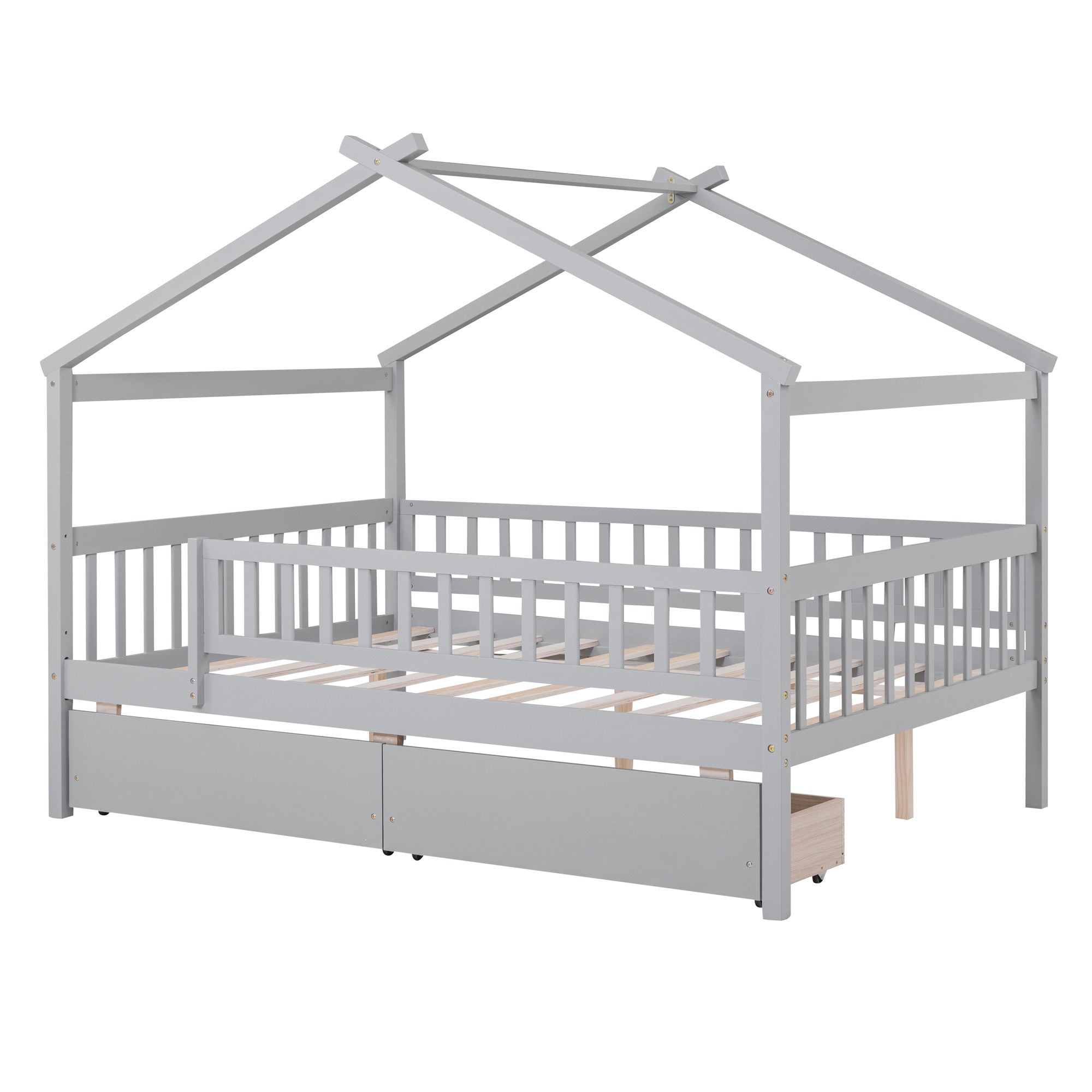Dimensions of Gray Wood Full Canopy Bed Frame displayed