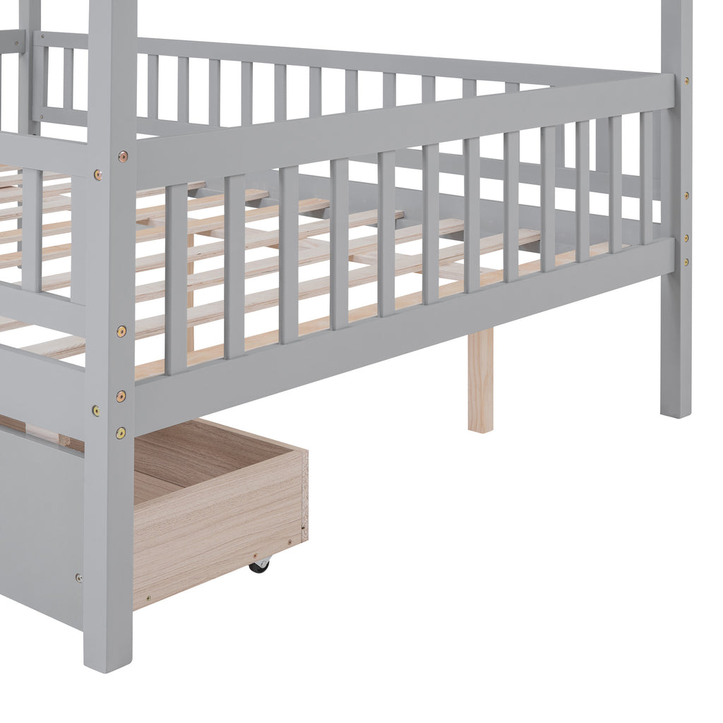 Front view of Gray Wood Full Canopy Bed Frame by Homeroots