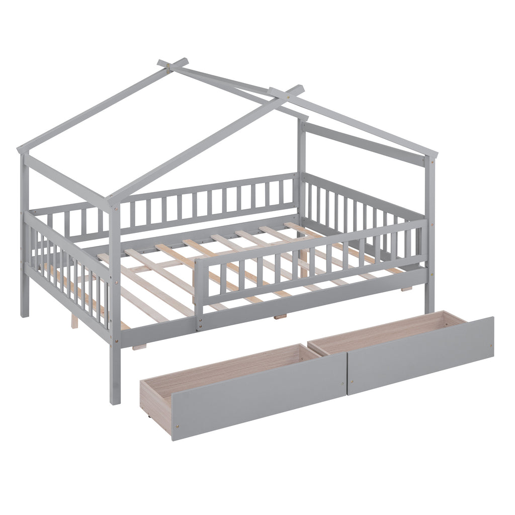 Lifestyle setting with Gray Wood Full Canopy Bed Frame in use