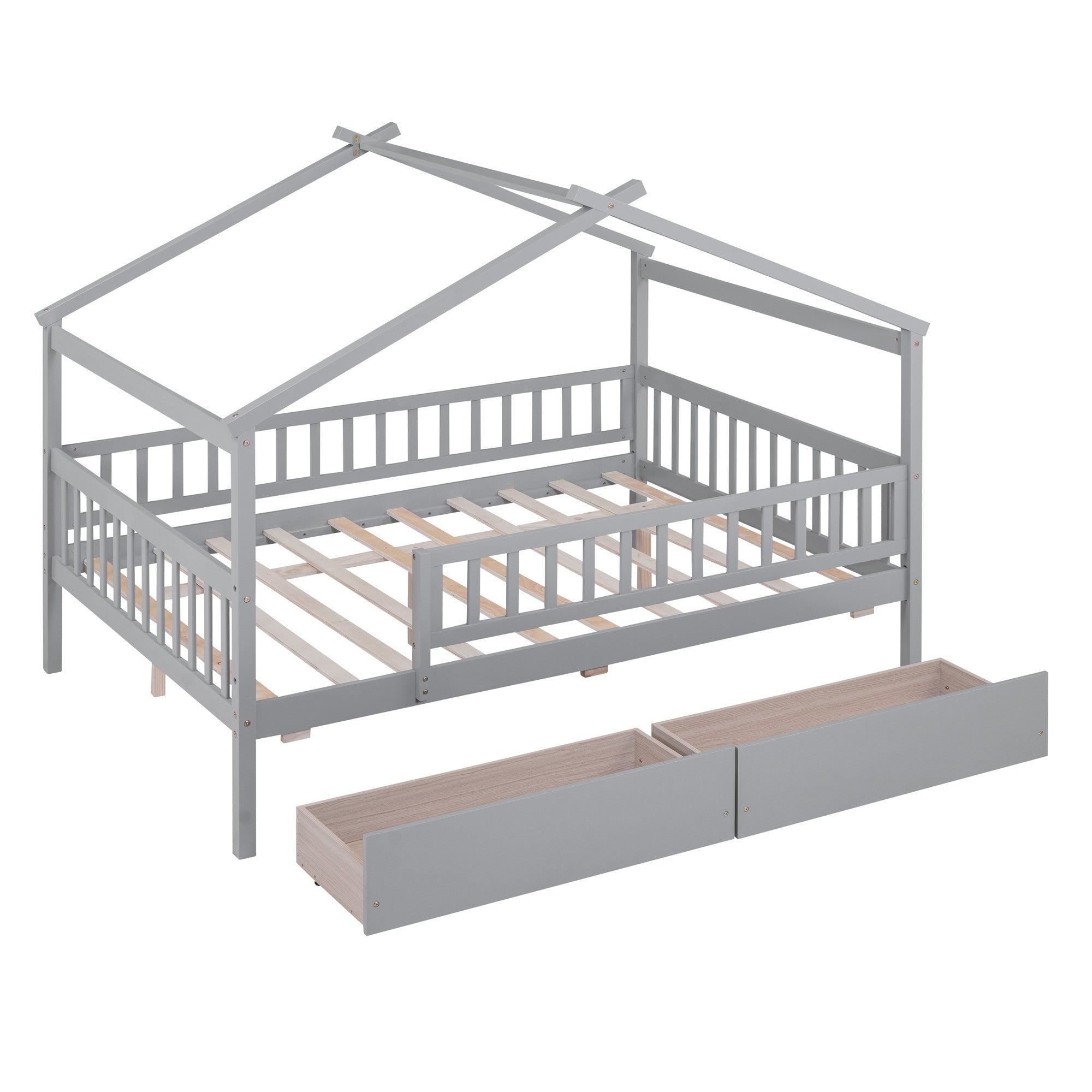 Lifestyle setting with Gray Wood Full Canopy Bed Frame in use