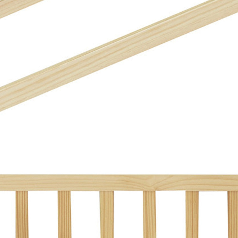 Natural Wood Full Canopy Bed Frame in a beautifully styled bedroom