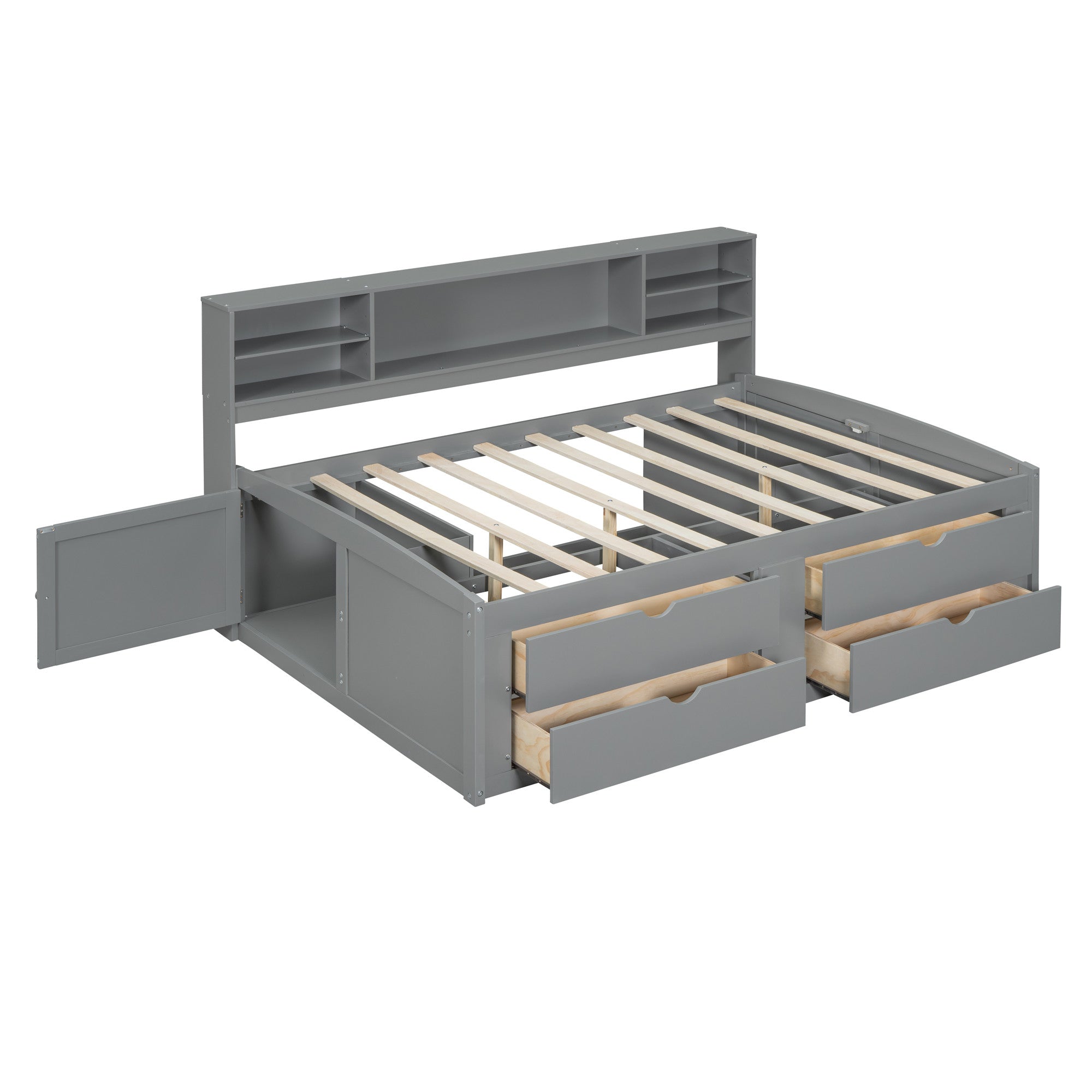Front view of Stylish Gray Wood Full Bed Frame with Drawers by Homeroots
