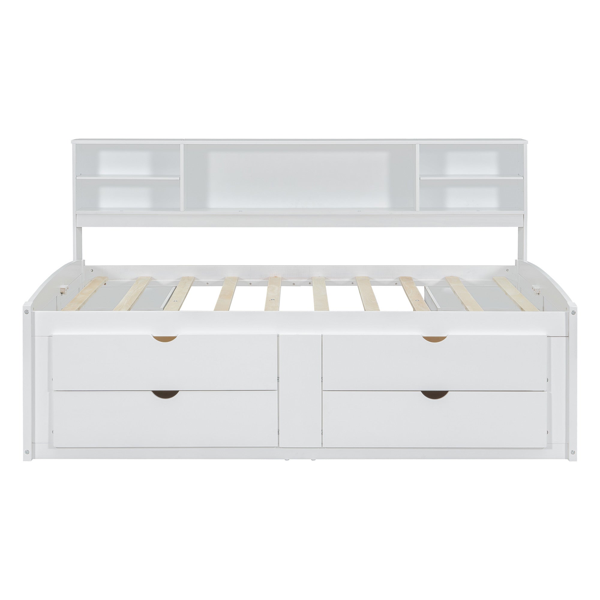 Elegant White Wood Full Bed Frame with Drawers in a cozy decor setting
