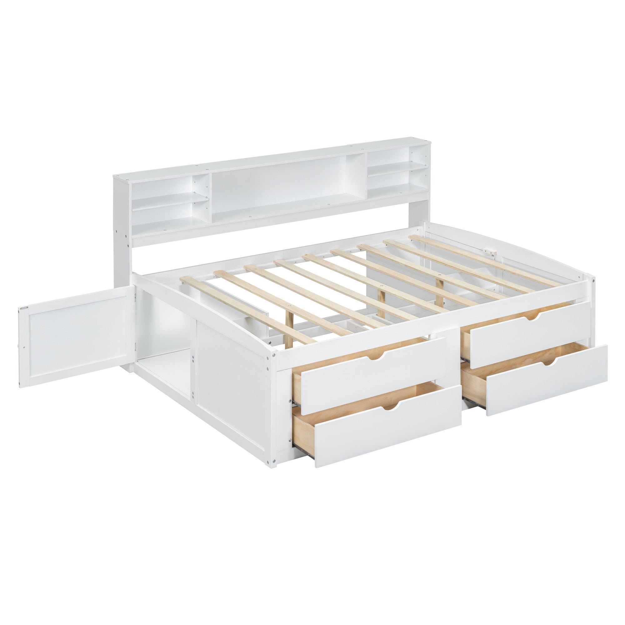 Close-up of storage drawers on the Elegant White Wood Full Bed Frame
