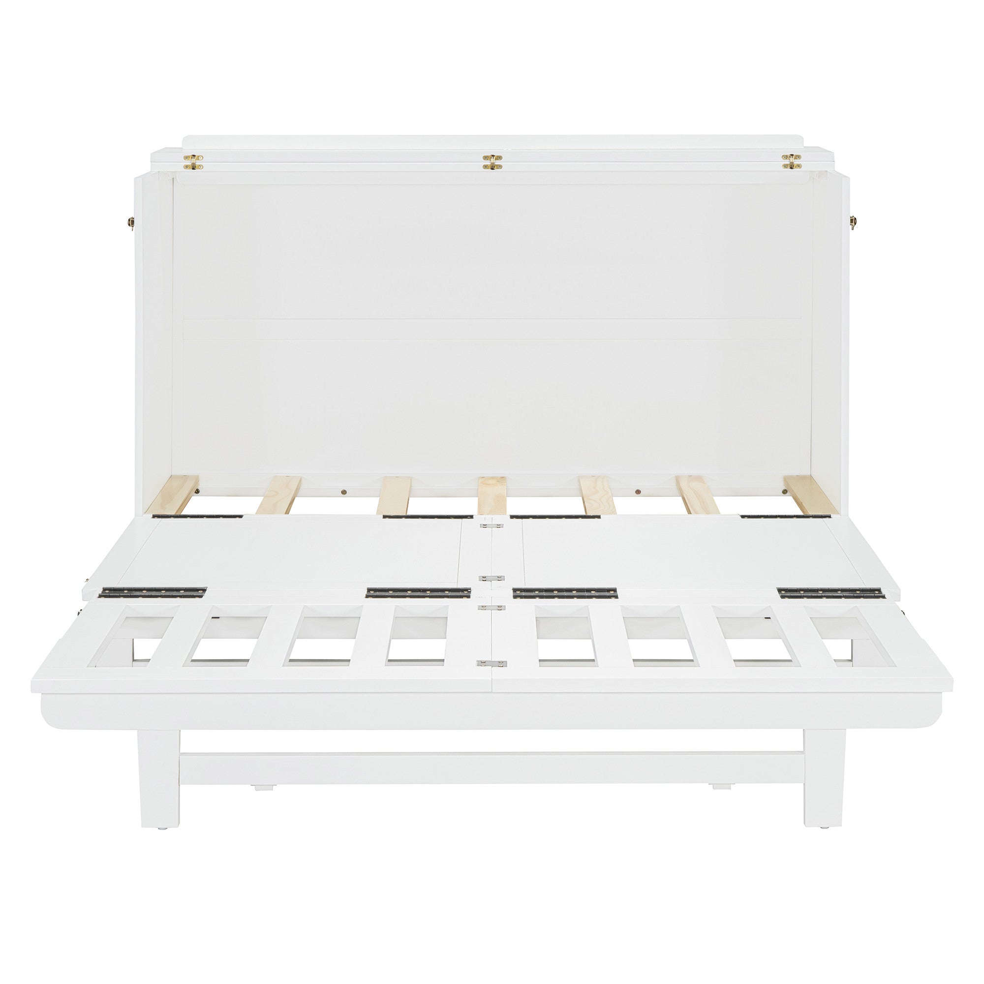 Close-up of the elegant finish on White Wood Queen Murphy Bed