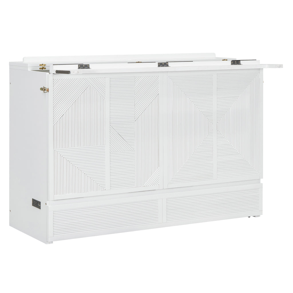 White Wood Queen Murphy Bed in a beautifully styled bedroom setting