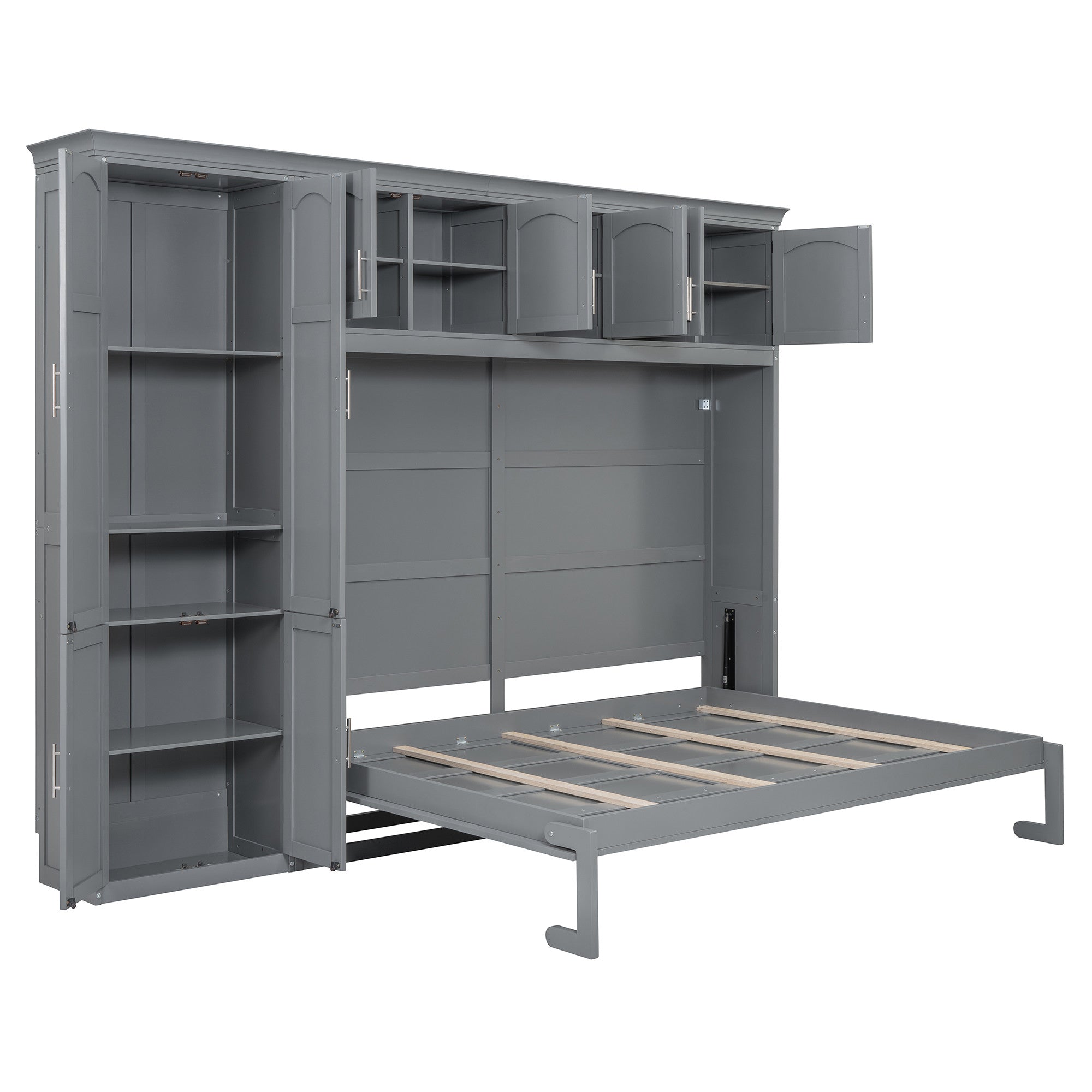 Front view of Gray Wood Queen Murphy Bed by Homeroots