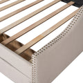 Beige Upholstered Full Bed Frame With Drawers