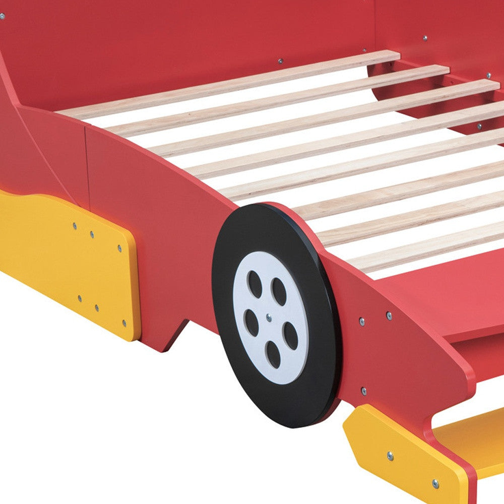 Detail of wood texture on Red Wood Full Bed Frame by Homeroots