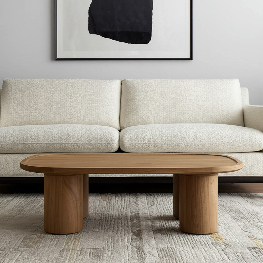 Close-up of the natural wood grain on 55" Oval Coffee Table by Homeroots
