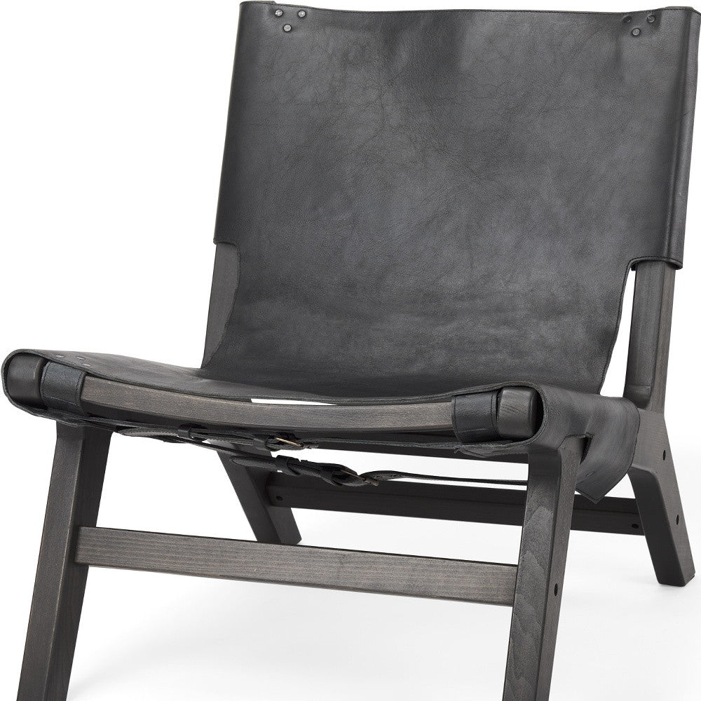Side view showcasing the elegant design of 32" Black Genuine Leather Slipper Chair