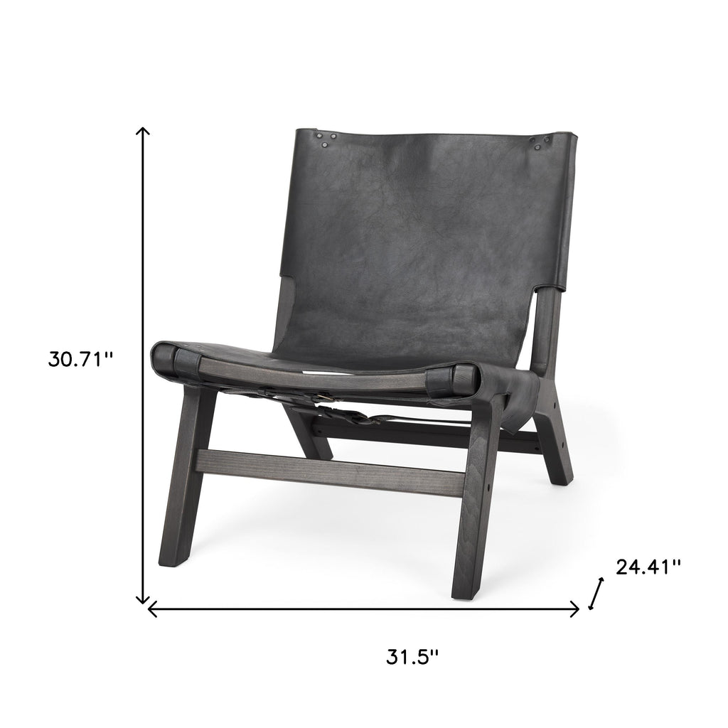 Close-up of the plush cushioning on 32" Black Genuine Leather Slipper Chair