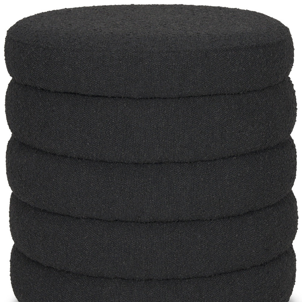 19" Black Boucle Round Storage Ottoman