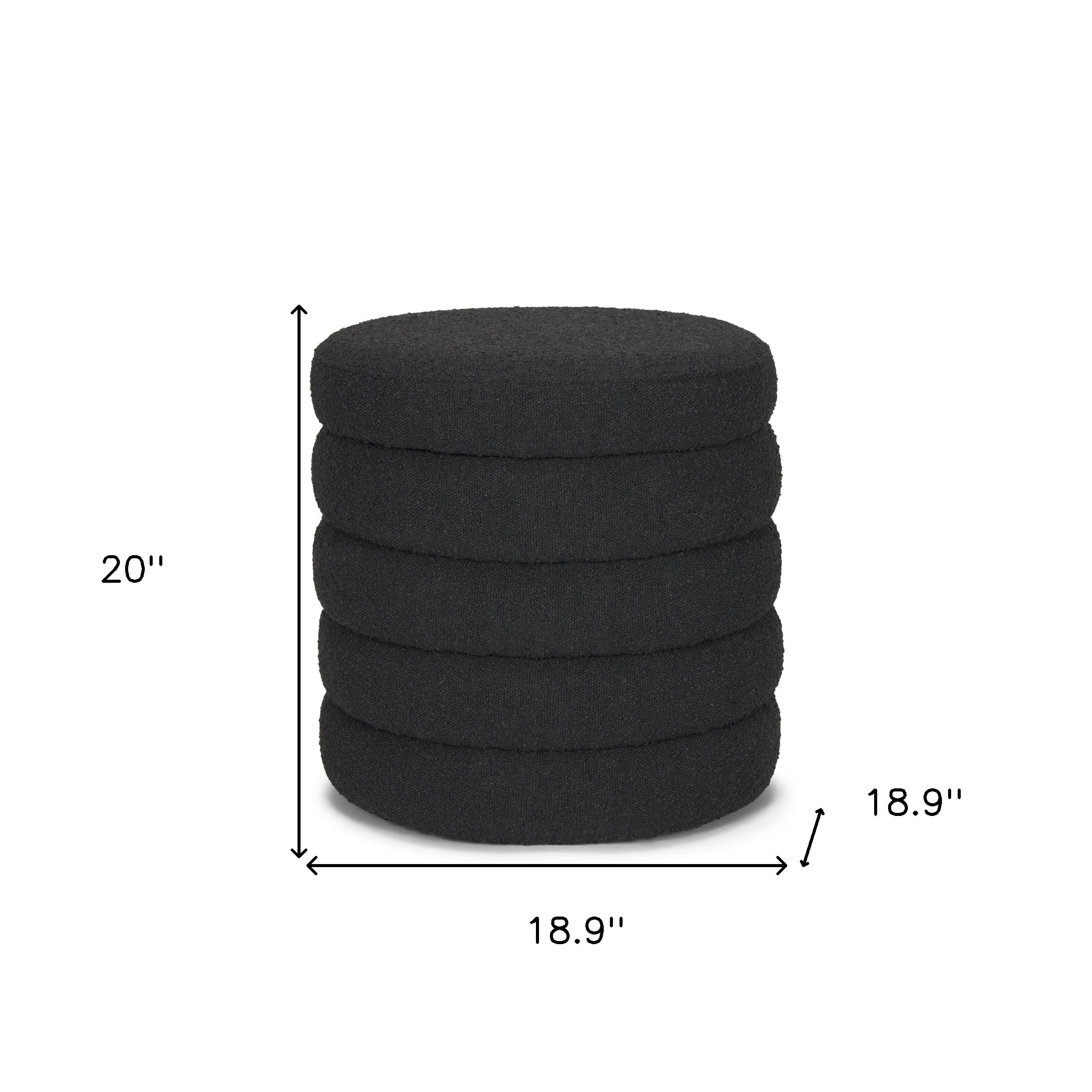 19" Black Boucle Round Storage Ottoman