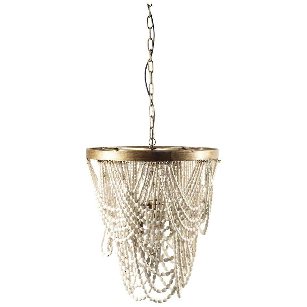 White And Gold Empire Three Light Metal and Beads Dimmable Chandelier