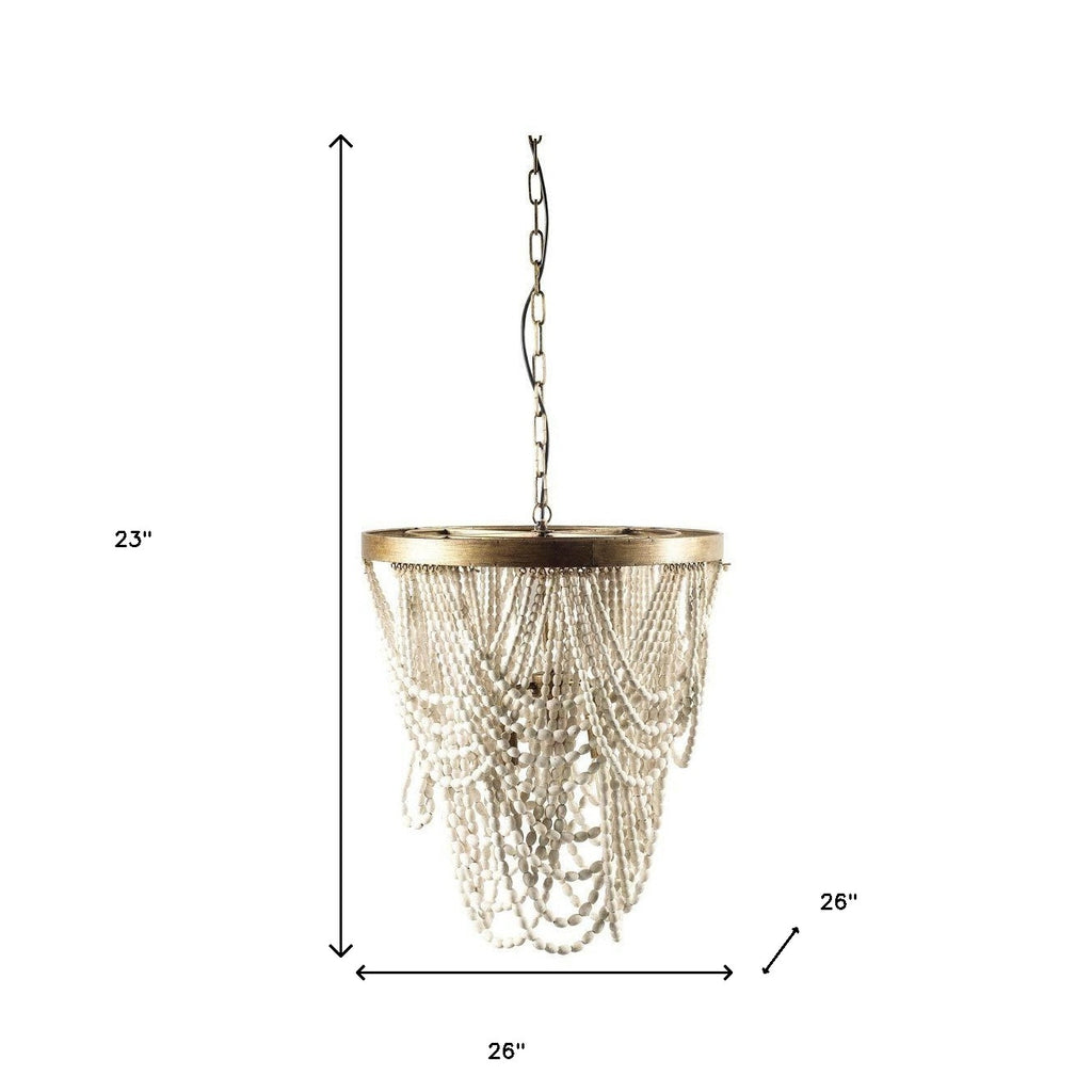 White And Gold Empire Three Light Metal and Beads Dimmable Chandelier