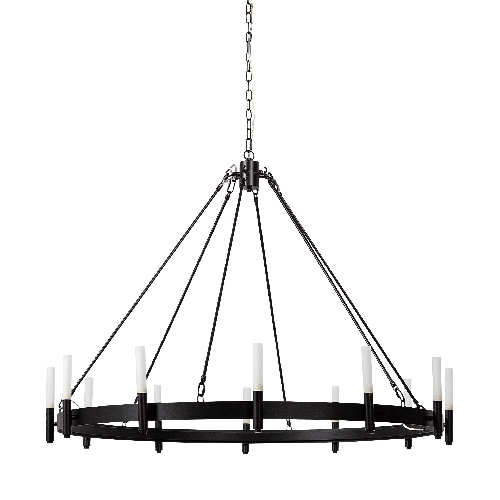 Front view of Black Candle-Style Twelve-Light Dimmable Chandelier by Homeroots