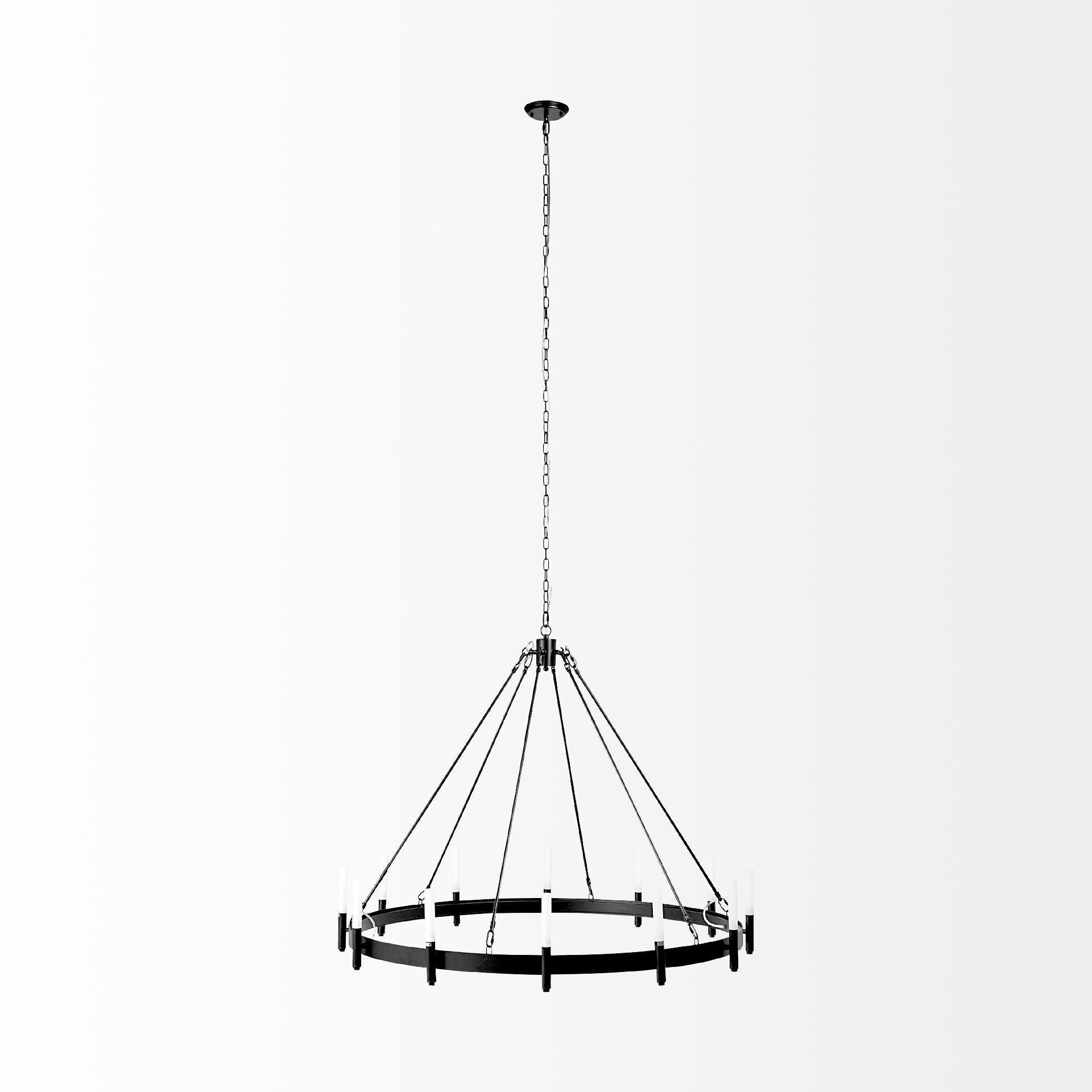 Top view of Black Candle-Style Chandelier highlighting its twelve lights