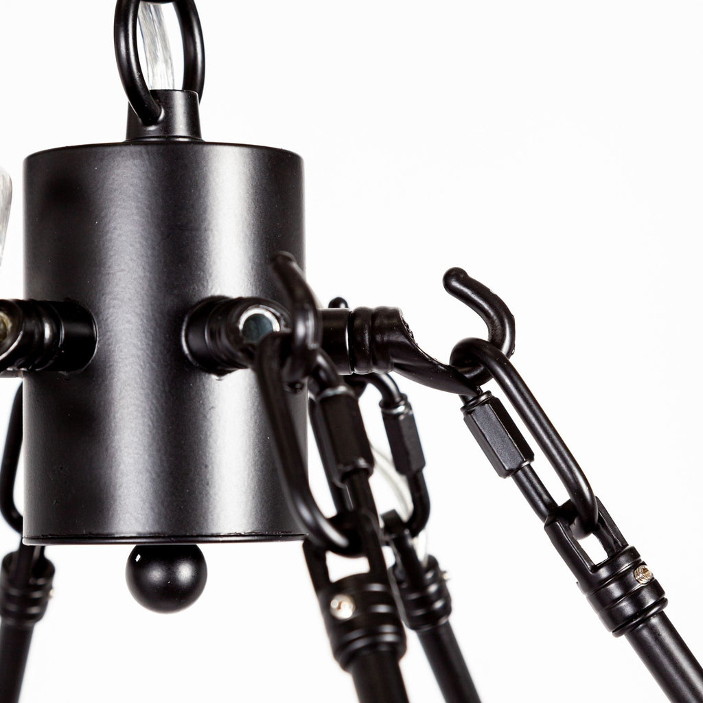 Detailed view of the black finish on the Twelve-Light Dimmable Chandelier