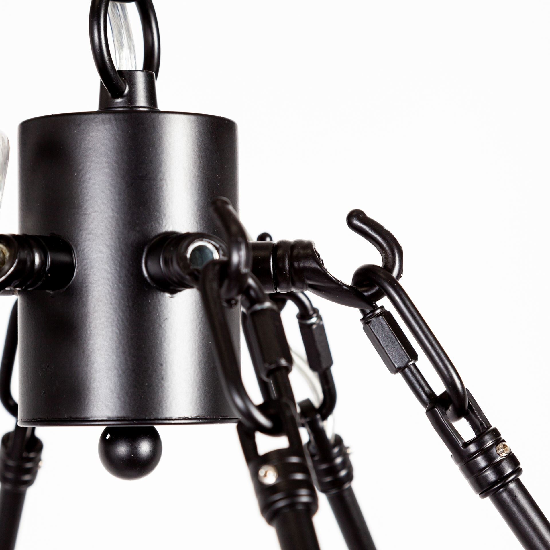 Detailed view of the black finish on the Twelve-Light Dimmable Chandelier