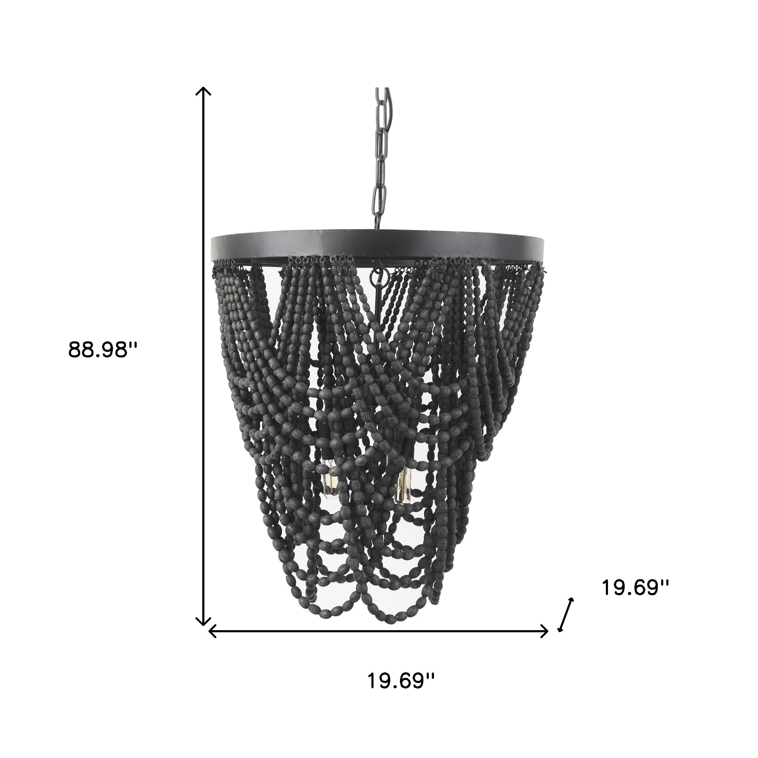 Black Empire Three Light Metal and Beads Dimmable Chandelier