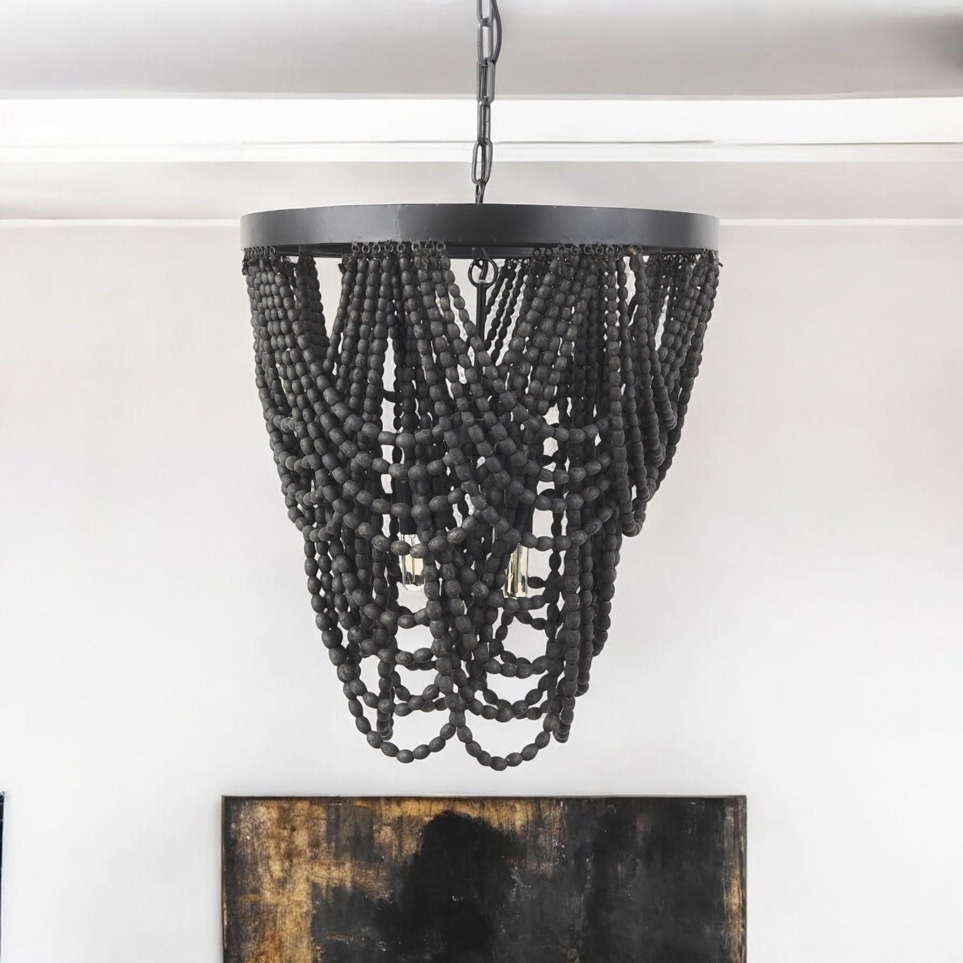 Black Empire Three Light Metal and Beads Dimmable Chandelier