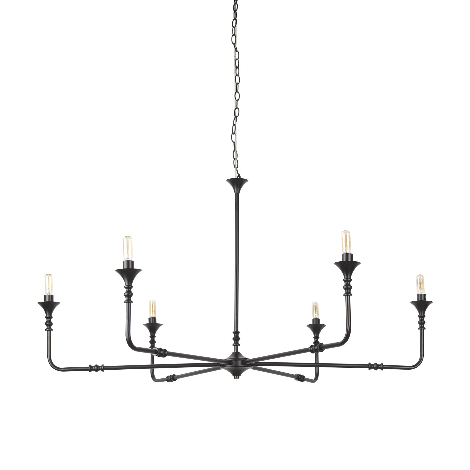 Black Candle Style Six Light Metal Dimmable Chandelier