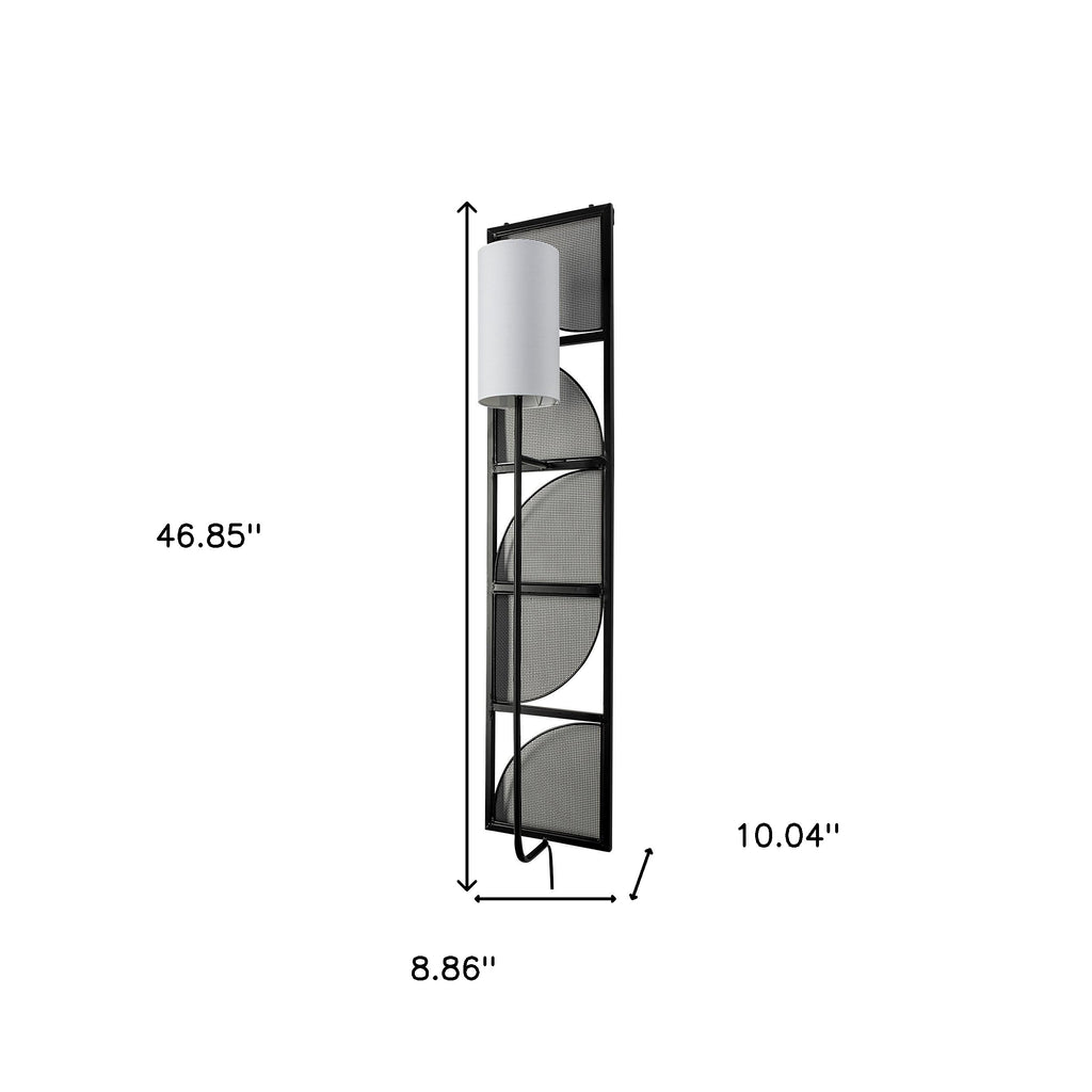 47" Black Metal and Fabric Corner Wall Light