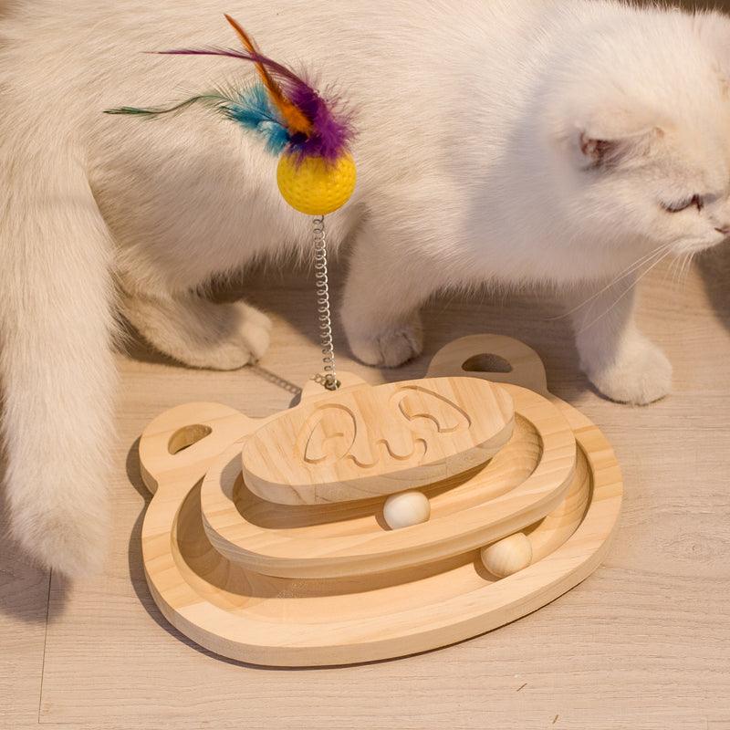 Interactive Wooden Cat Scratcher Maze Ball Toy for healthy feline playtime