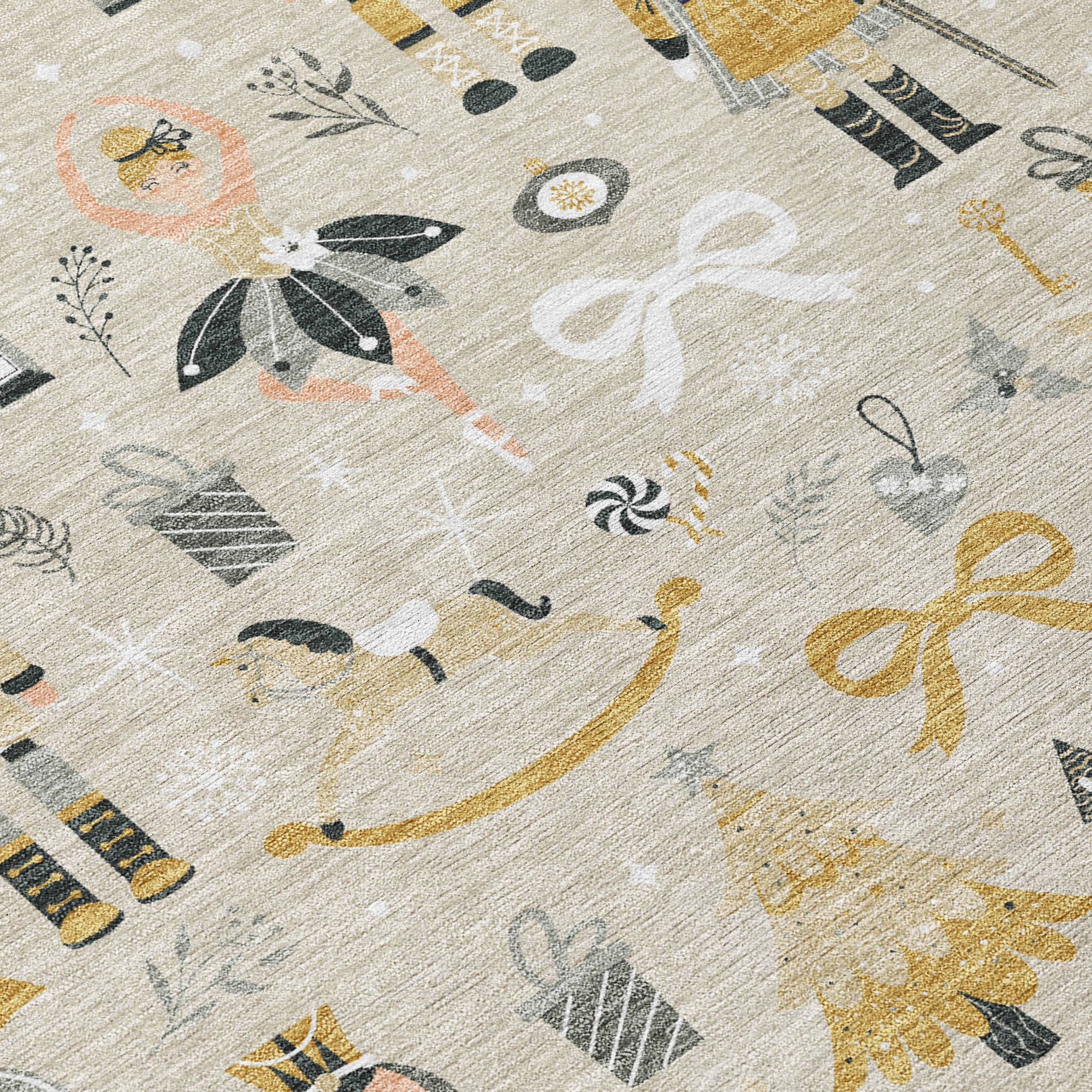 Close-up of the fabric texture on the 8' round village houses rug