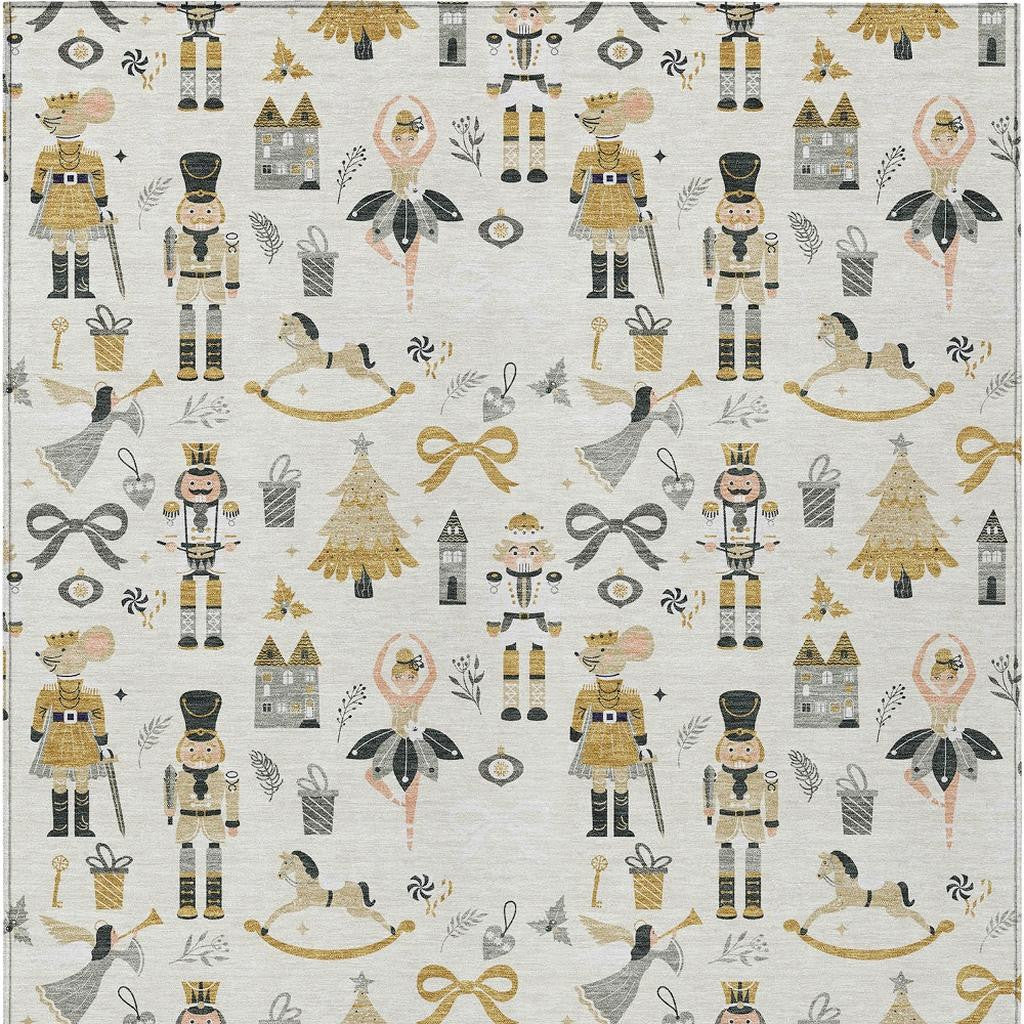 Lifestyle image of 5' x 8' Ivory Gold Village Houses Rug in living room