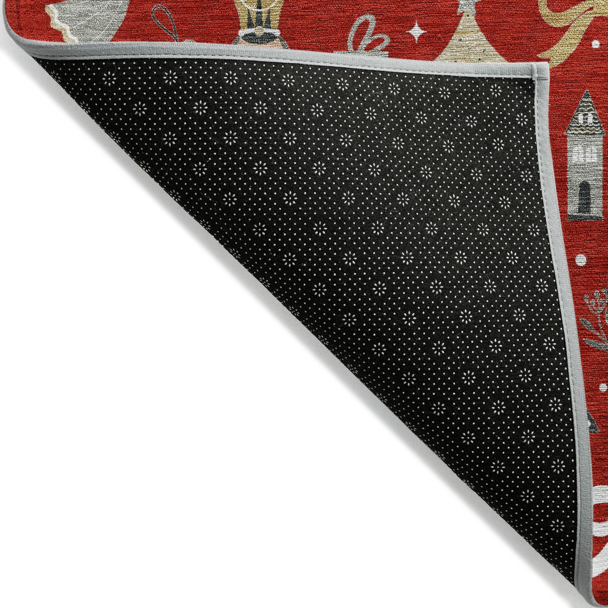 8' Red Gold Black And Gray Round Village Houses Washable Indoor Outdoor Area Rug