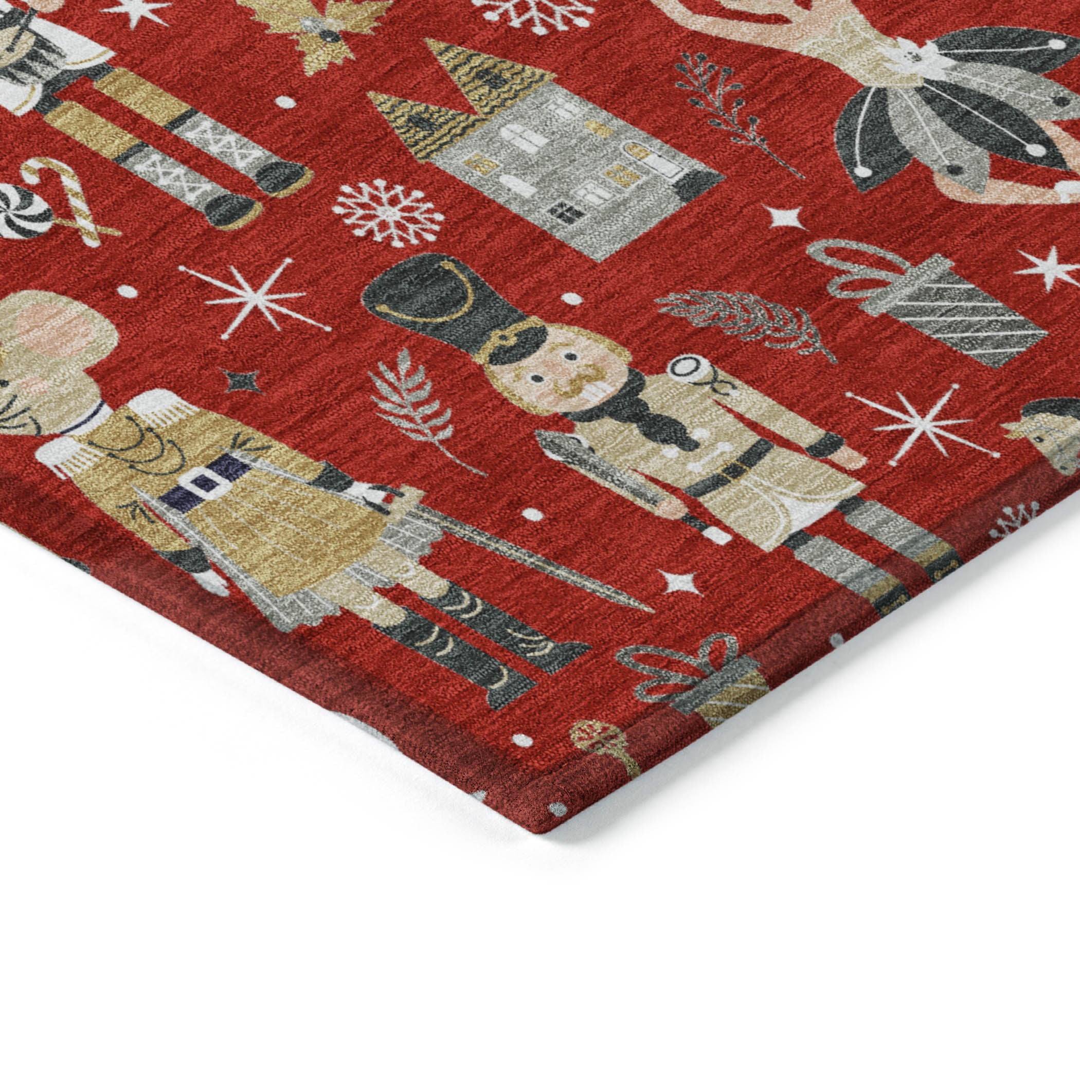 8' Red Gold Black And Gray Round Village Houses Washable Indoor Outdoor Area Rug