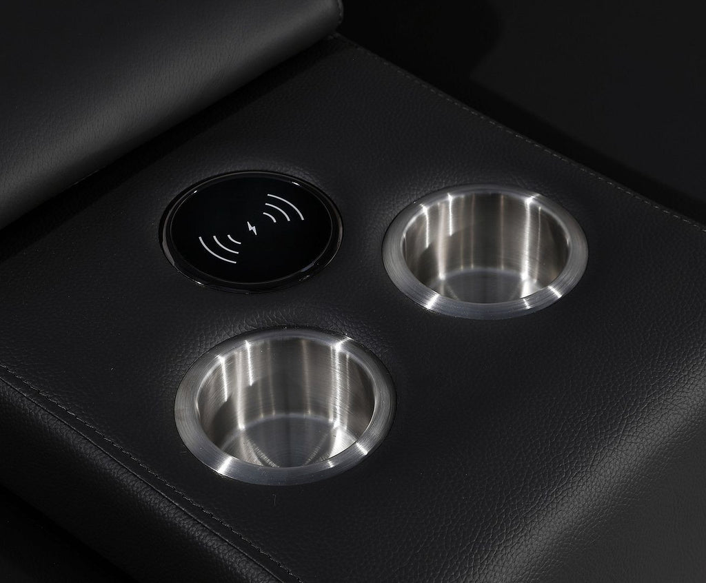 Pocket spring construction detail of the 129" Black Italian Leather Reclining USB Sofa