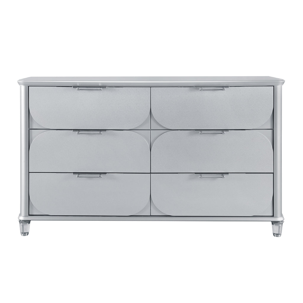 63" Silver Wood Six Drawer Double Dresser