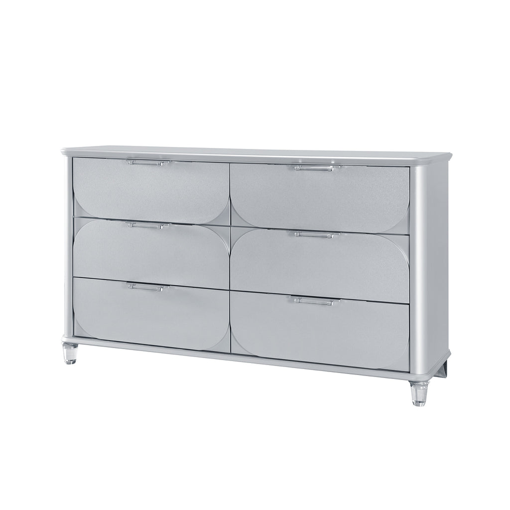 63" Silver Wood Six Drawer Double Dresser