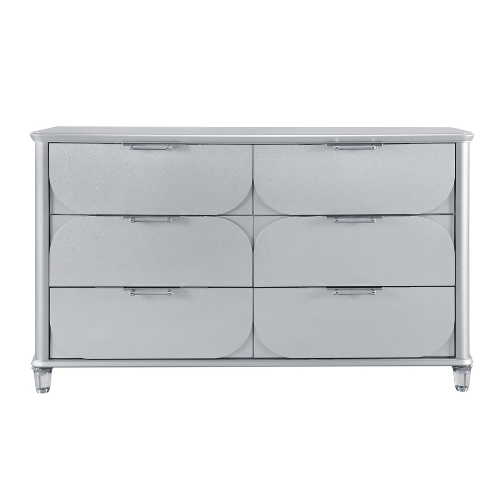 63" Silver Wood Six Drawer Double Dresser