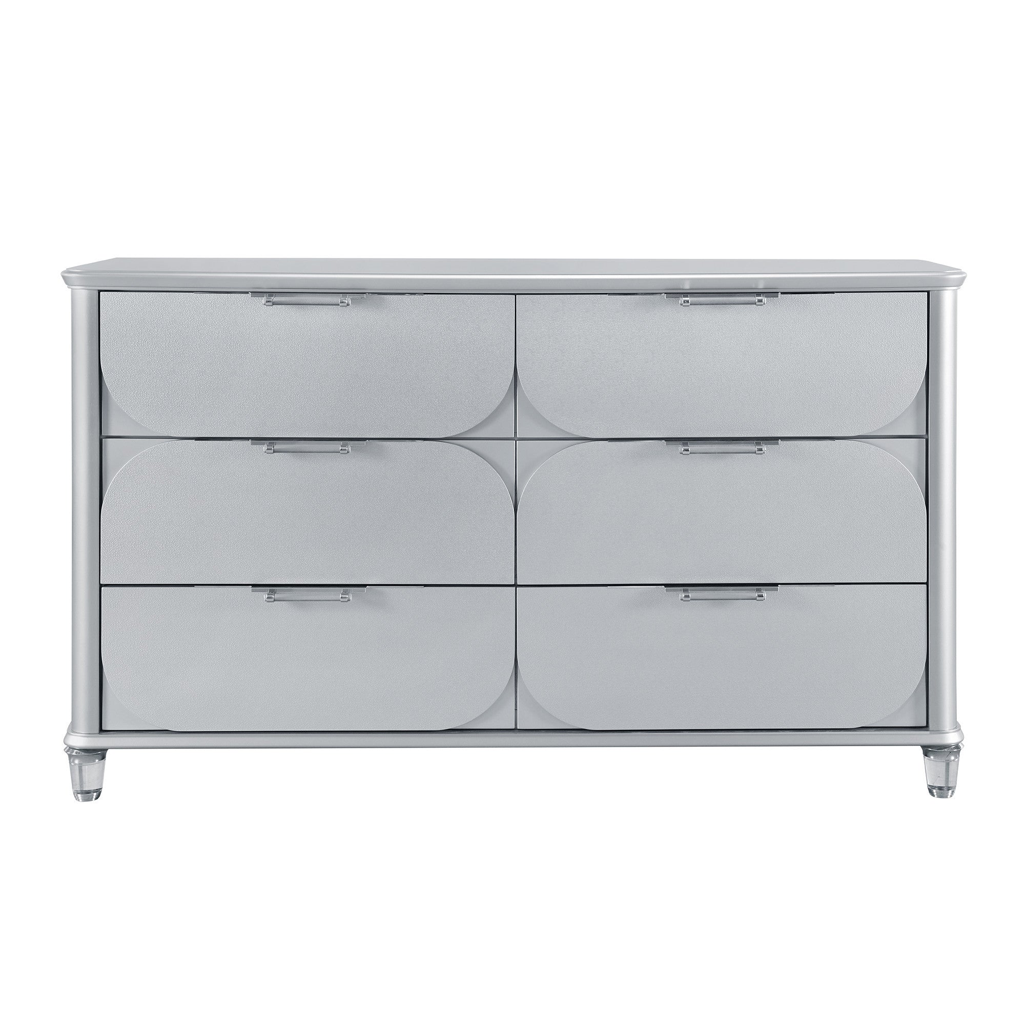 63" Silver Wood Six Drawer Double Dresser
