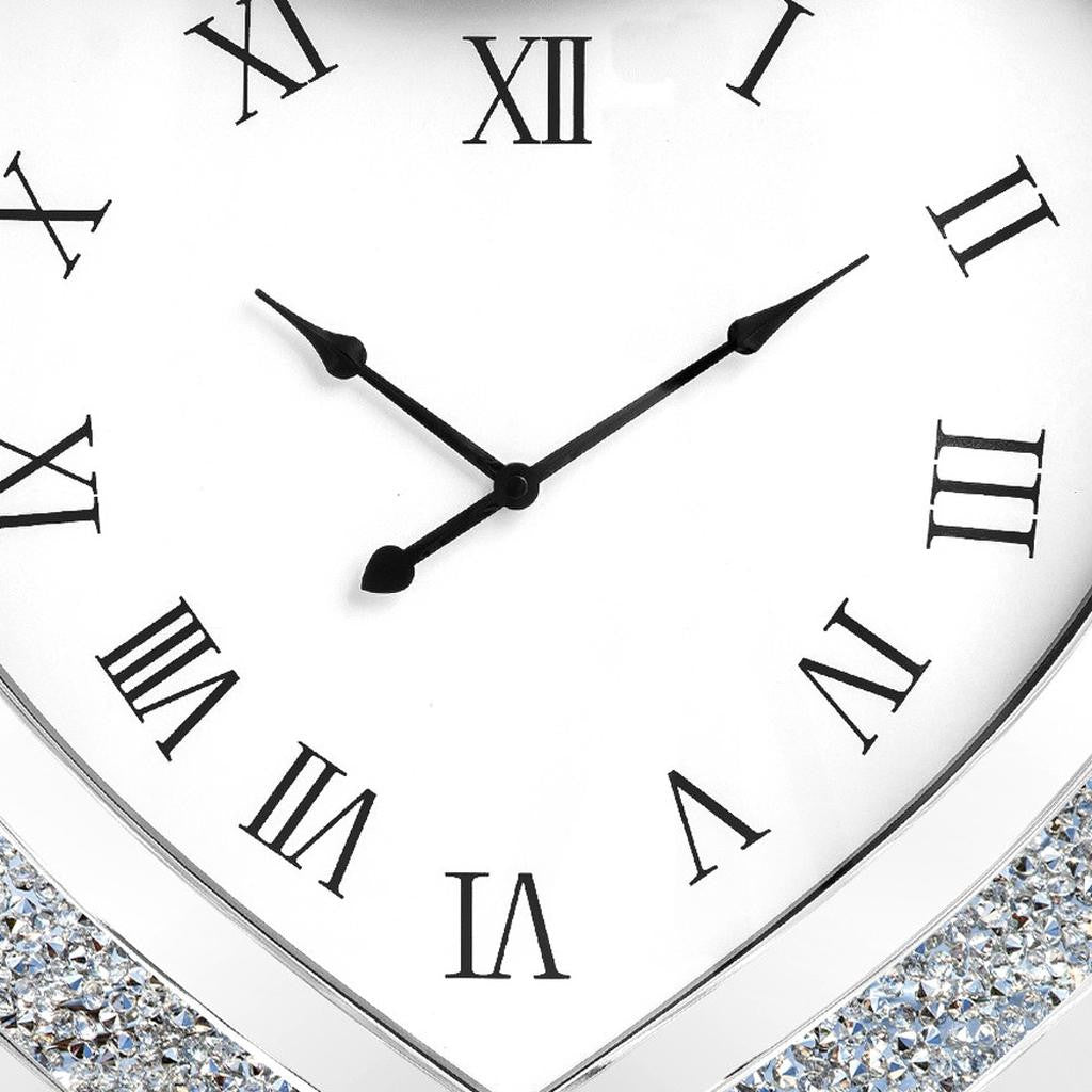 27" Silver Faux Crystal And Mirrored Glass Silent Analog Heart Wall Clock