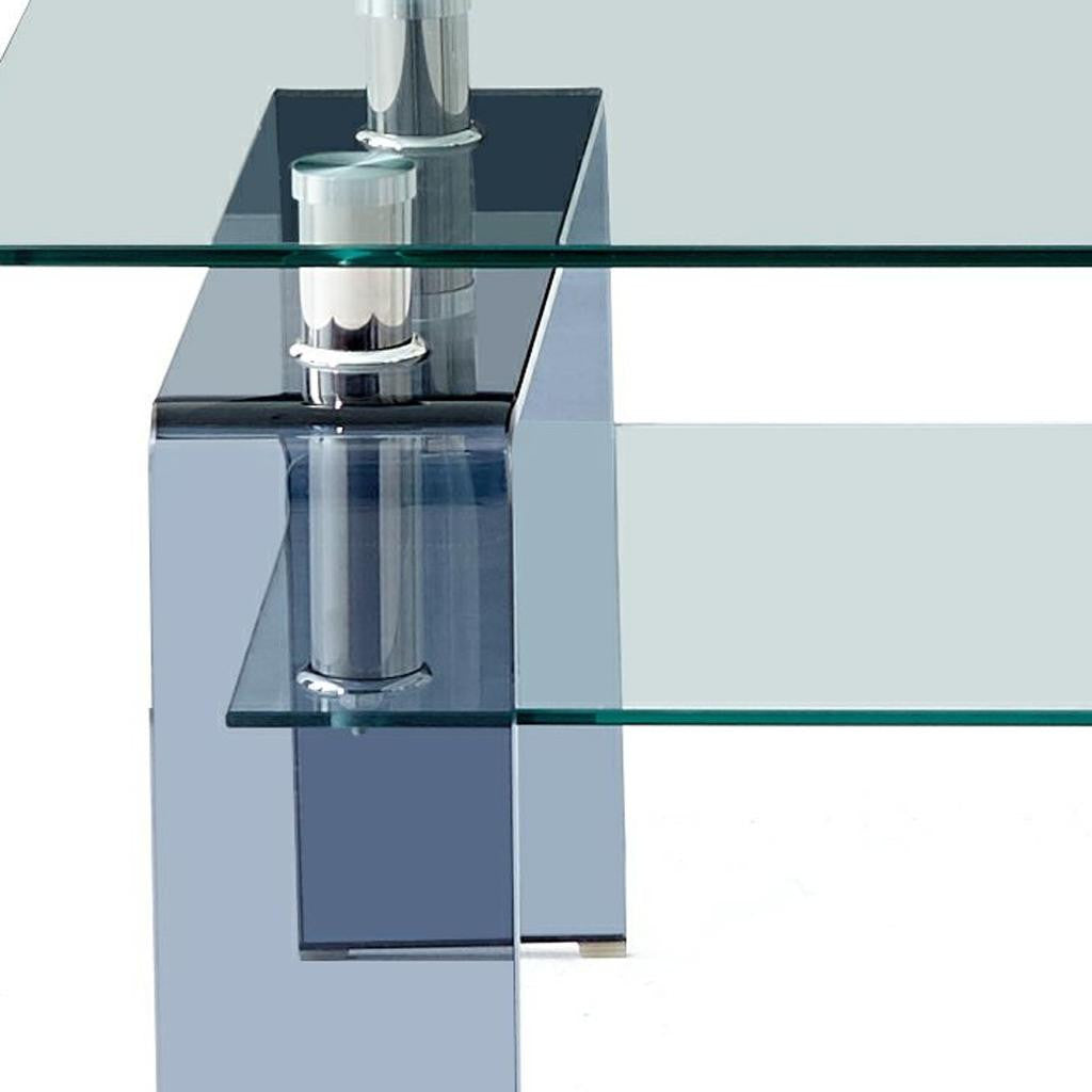 39" Clear and Black Glass Coffee Table With Shelf