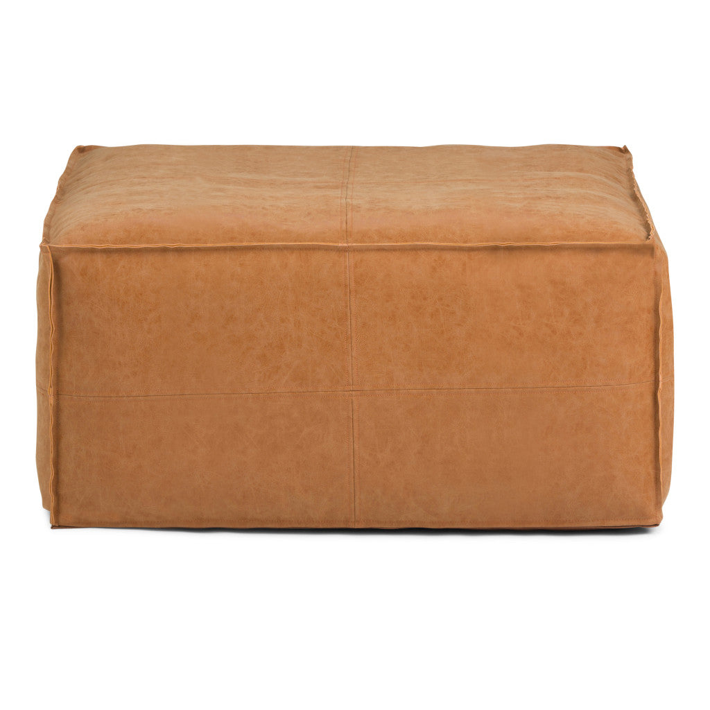 30" Brown Faux Leather Pouf Ottoman