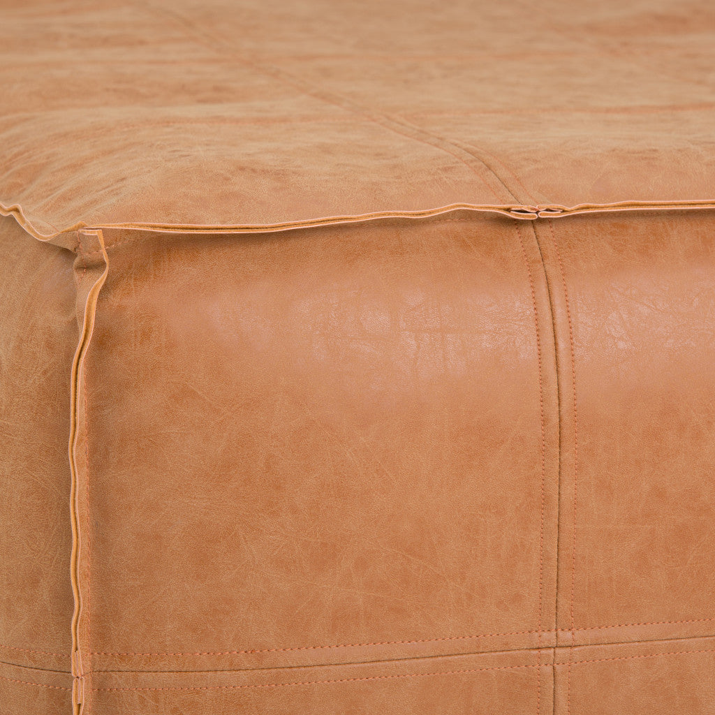 30" Brown Faux Leather Pouf Ottoman