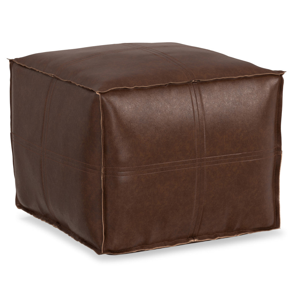 18" Brown Faux Leather Pouf Ottoman