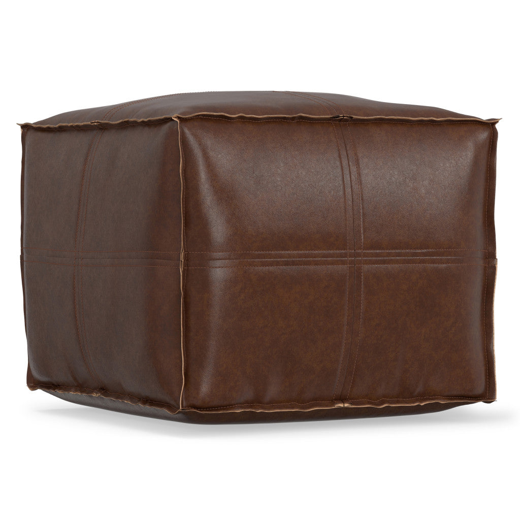 18" Brown Faux Leather Pouf Ottoman