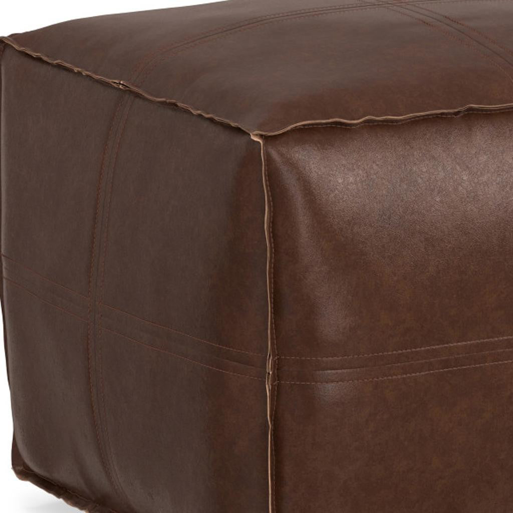 18" Brown Faux Leather Pouf Ottoman