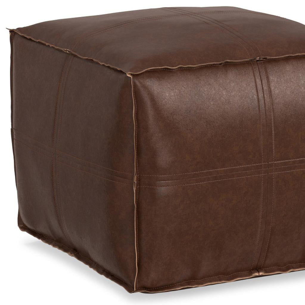 18" Brown Faux Leather Pouf Ottoman