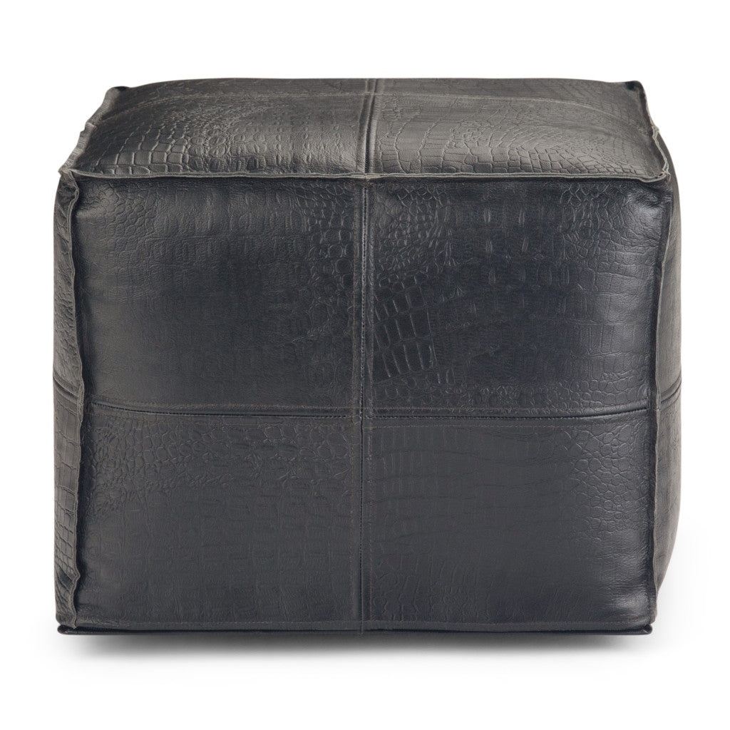 18" Black Leather Pouf Ottoman