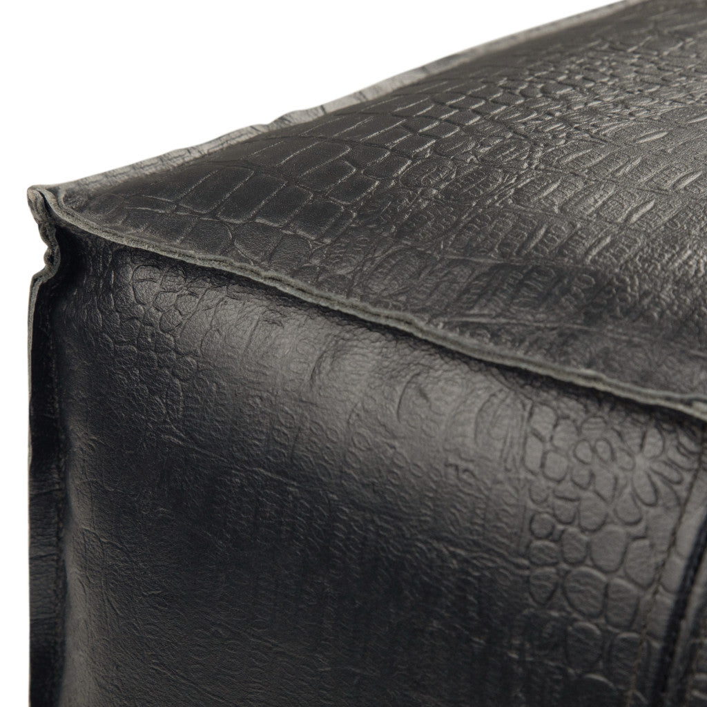 18" Black Leather Pouf Ottoman